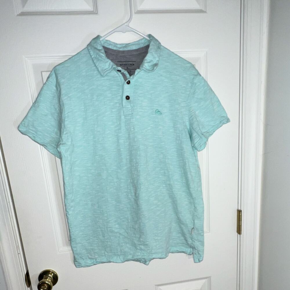 Quiksilver Mens Modern Fit Cotton Slub Polo Shirt Mint Green Aqua Large